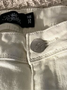 Royalty For Me Women's Cream Straight Leg Jeans with Silver Button